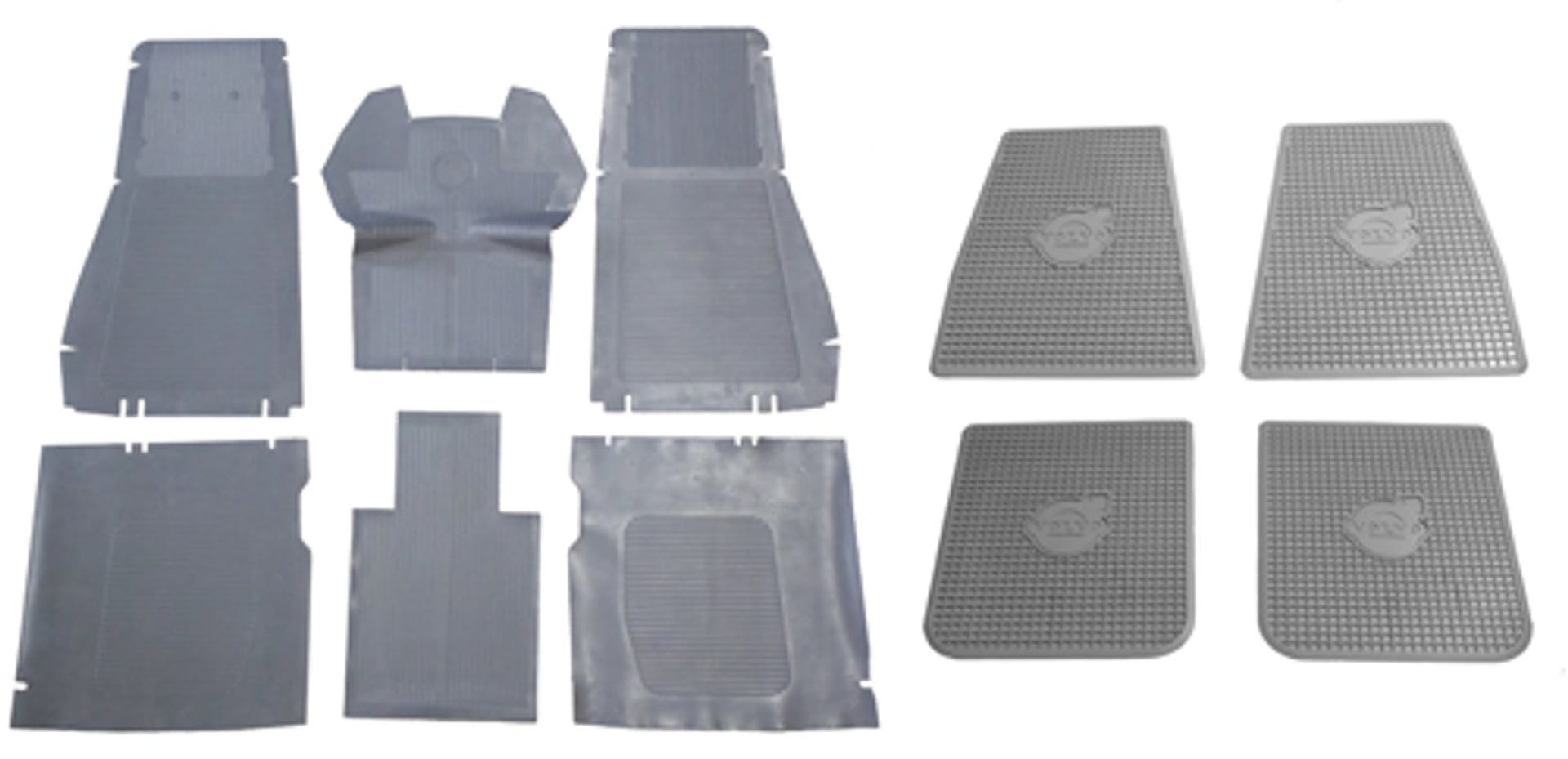 Carpet set for Volvo PV444, PV544, Duett 1954-68, gray rubber with accessory carpets