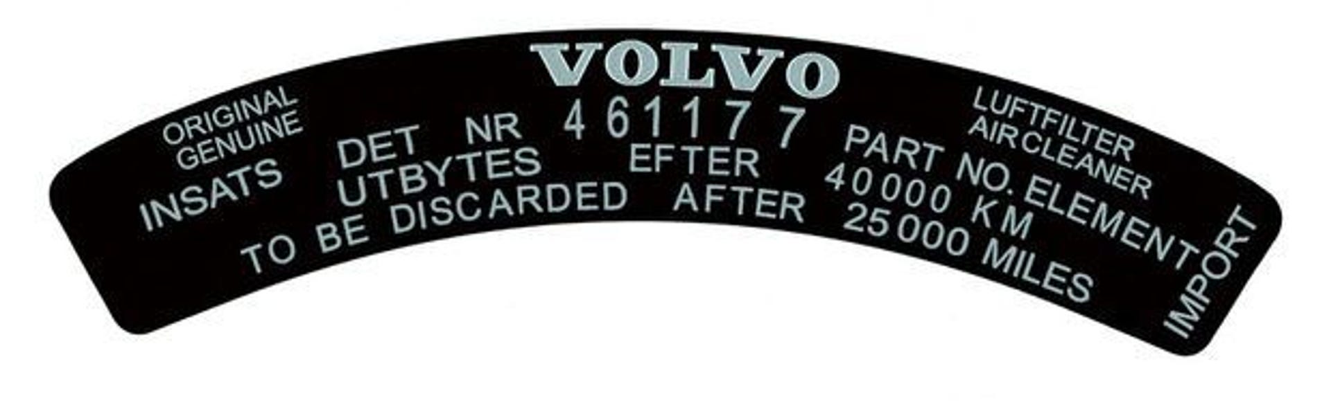 Aufkleber-Luftfilter für Volvo B30 1972-75