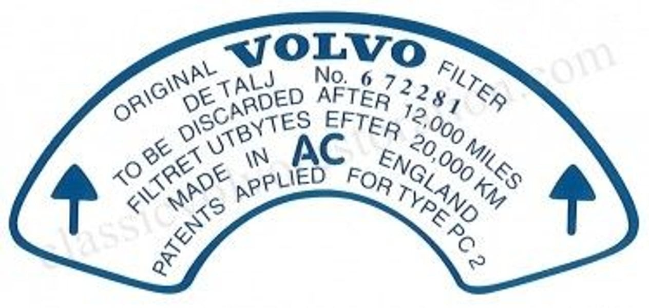 Aufkleber Luftfilter Volvo B18B