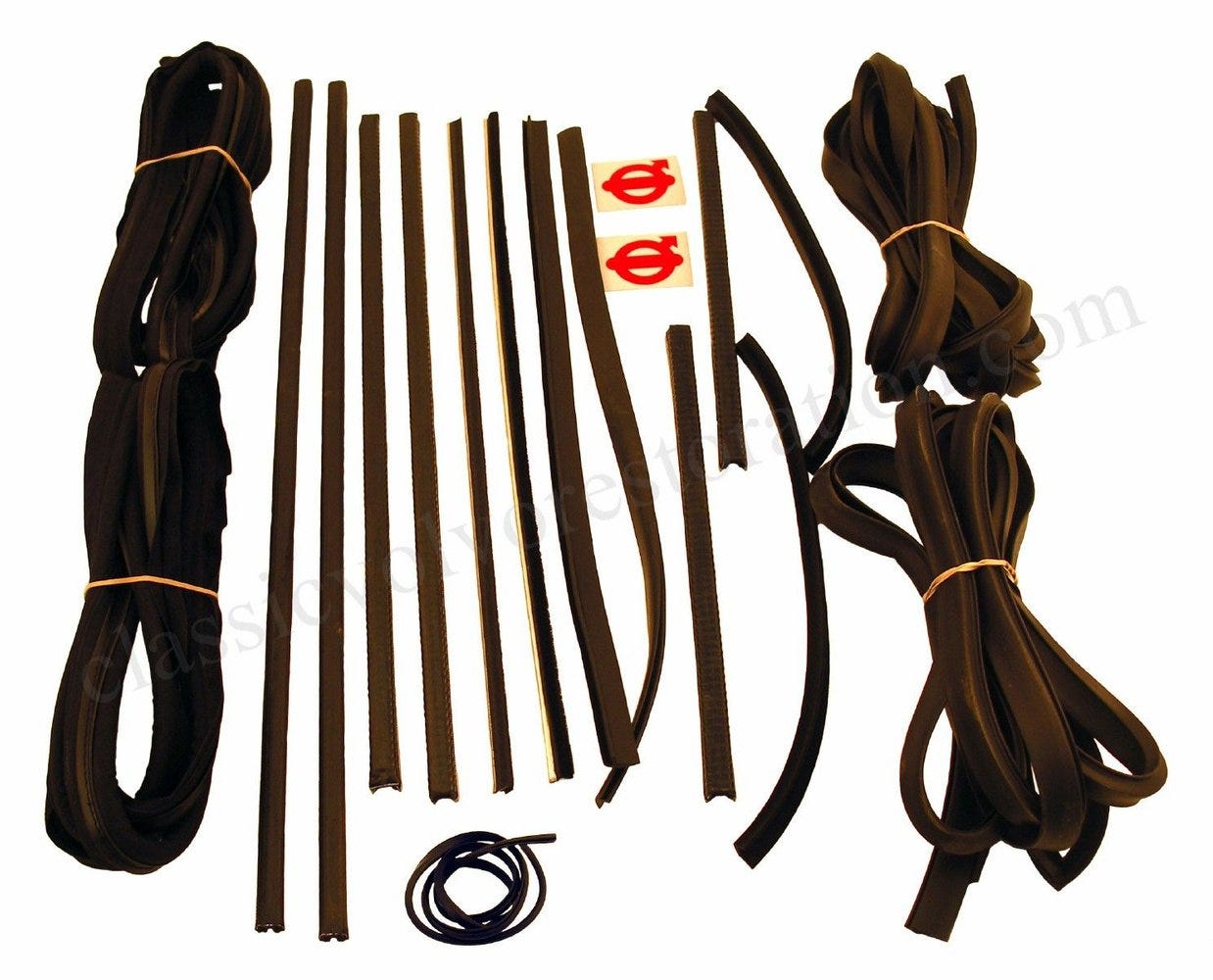 Rubberen en geleiderailset voor Volvo Amazon 2d -69 met textielstrips