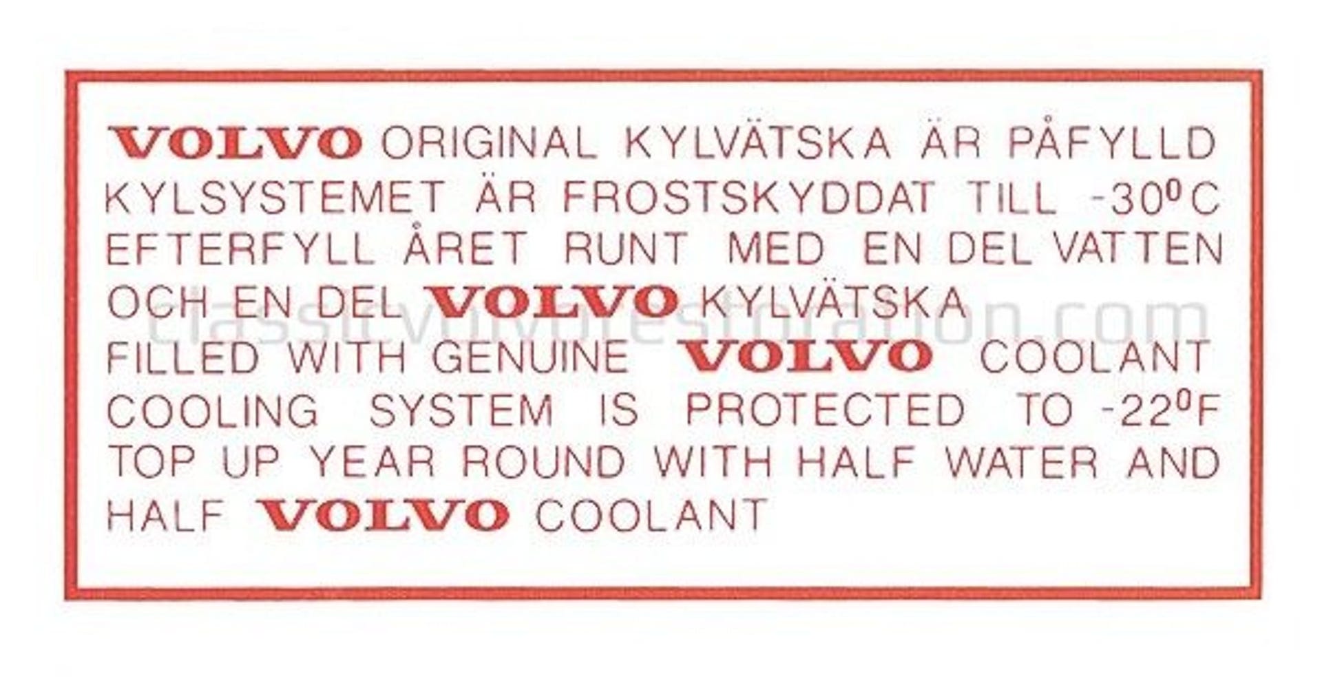 Jäähdytintarra Volvo Amazonille, 1800:lle, 140 B20:lle