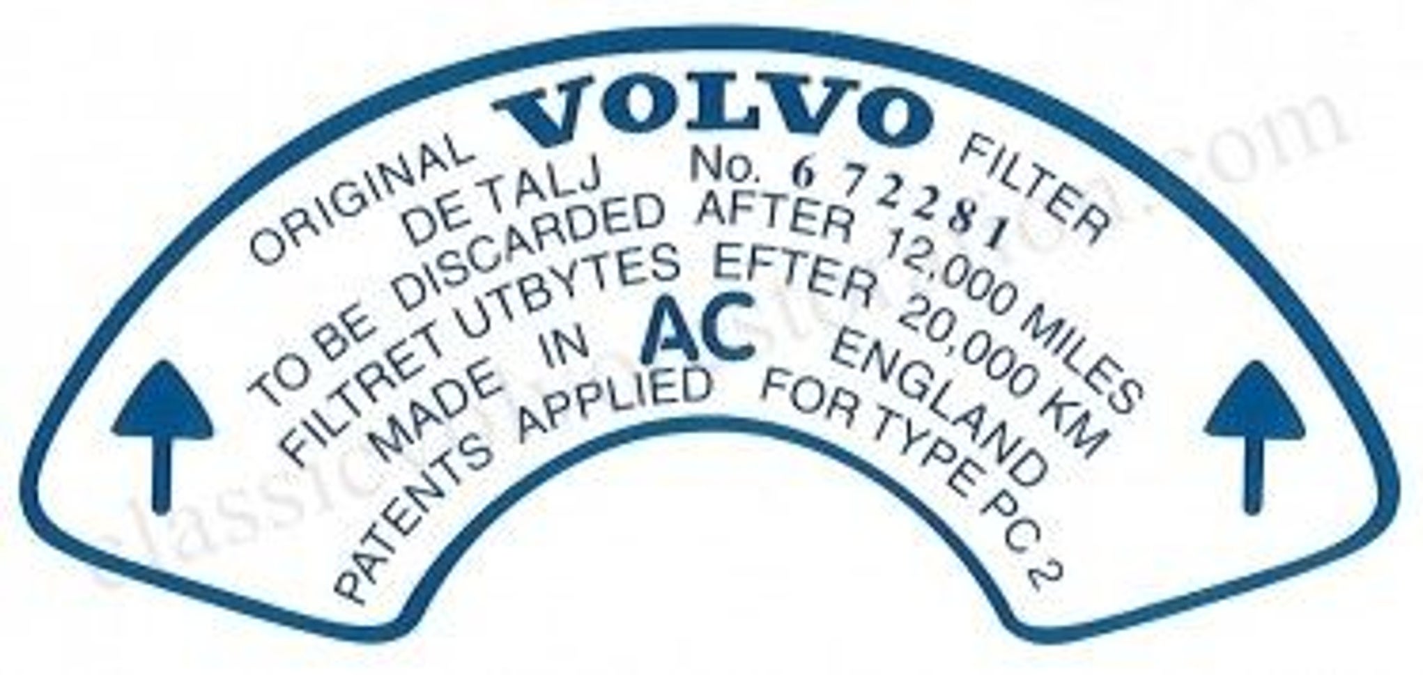 Aufkleber Luftfilter Volvo B18B