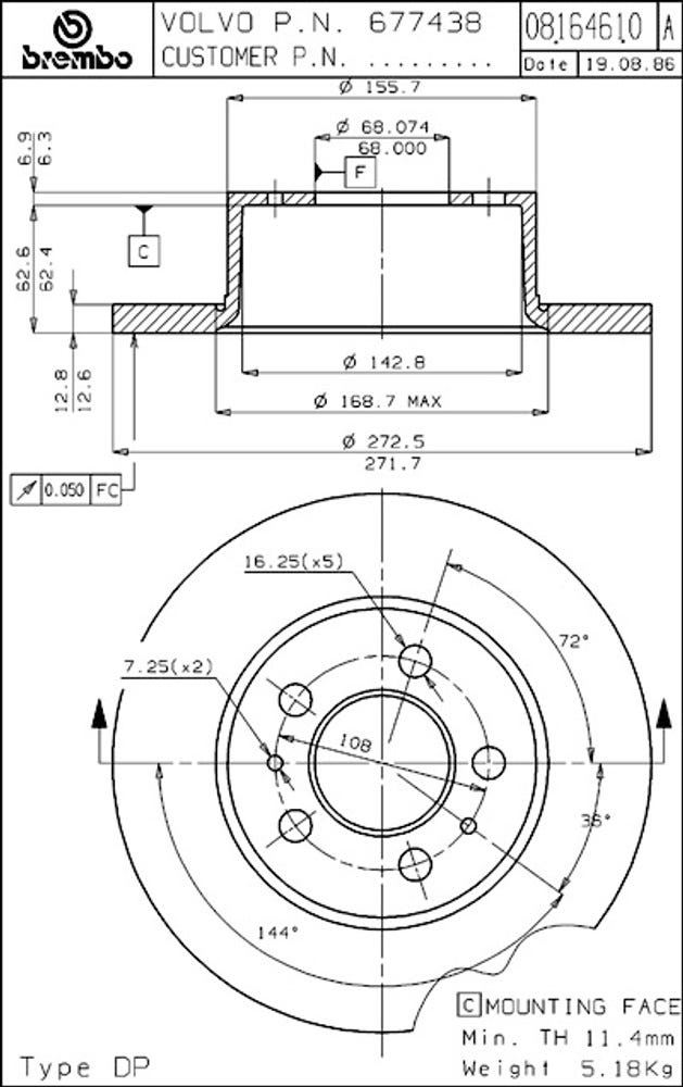 Front brake disc for Volvo 140 1967-74, 164 1969-70 (Made in Europe)